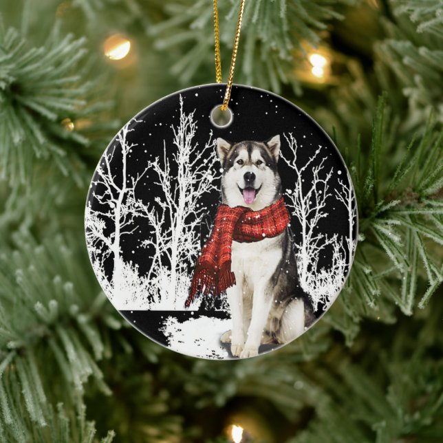 Ornamento De Cerâmica Cachorro Na Neve Irmã Husky Molho chuksha (Árvore)