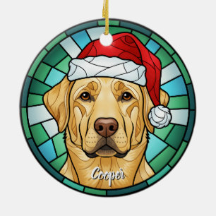 Ornamento De Cerâmica Cachorro Nabrador Cachorro Santa Hat Vidro