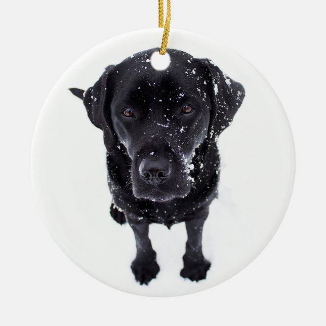 Ornamento De Cerâmica Cachorro-Neve - Labrador Puppy - Labrador Preto (Frente)