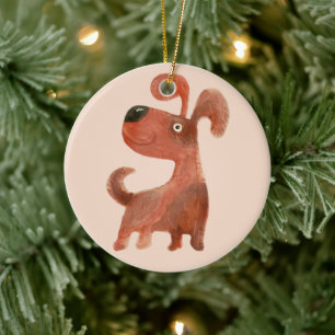 Ornamento De Cerâmica Cachorro Pãozinho Cachorro Povinho Pêssego
