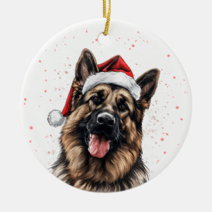 Ornamento De Cerâmica Cachorro Pastor Alemão Feliz Natal Personalizado