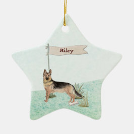Ornamento De Cerâmica Cachorro Pastor Alemão Nome Personalizado