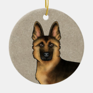 Ornamento De Cerâmica Cachorro Pastor Alemão Preto e Fogo de Frente em B