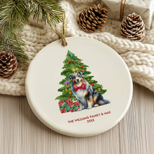 Ornamento De Cerâmica Cachorro Pastor Australiano Personalizado Natal (Criador carregado)