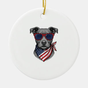 Ornamento De Cerâmica Cachorro Patriótico Com Óculos De Sol Camisa Vinta
