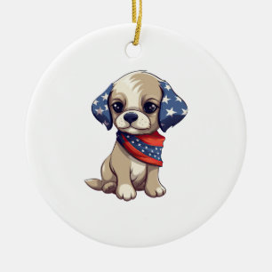 Ornamento De Cerâmica Cachorro Patriótico - Estilo 9