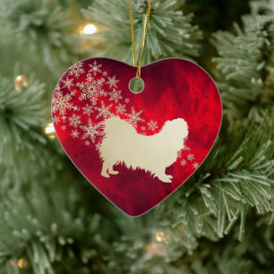 Ornamento De Cerâmica Cachorro Pekingese Dourado vermelho