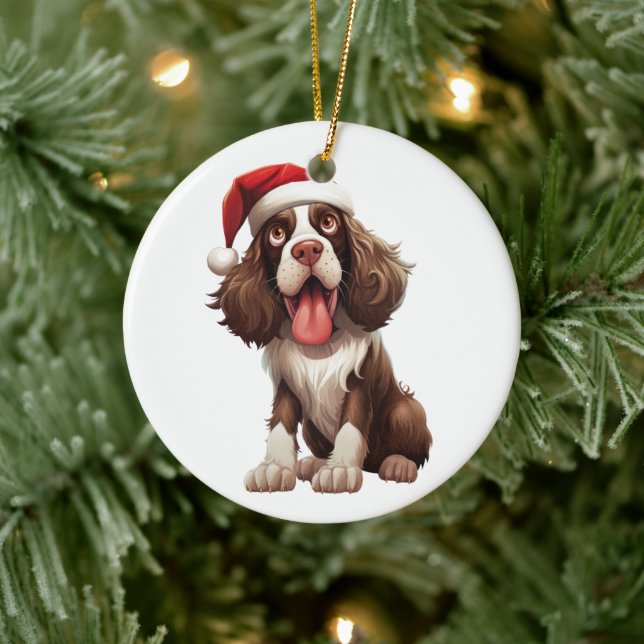 Ornamento De Cerâmica Cachorro Personalizado Divertido Springer Spaniel  (Árvore)