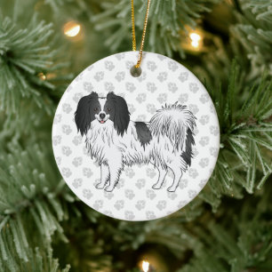 Ornamento De Cerâmica Cachorro Phalène Com Preto E Qualquer Padrão De Pa