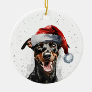 Ornamento De Cerâmica Cachorro Pinscher Alemão Feliz Natal Personalizado