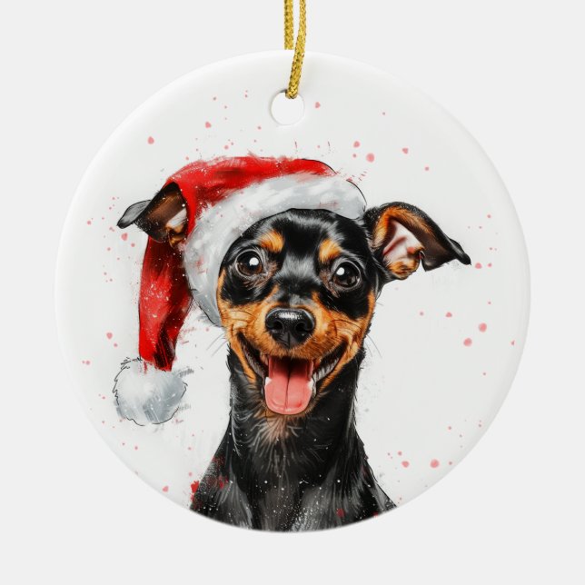 Ornamento De Cerâmica Cachorro Pinscher Mini Feliz Natal Personalizado (Frente)