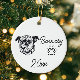 Ornamento De Cerâmica Cachorro Pit Bull Terrier Nome Personalizado e Ano