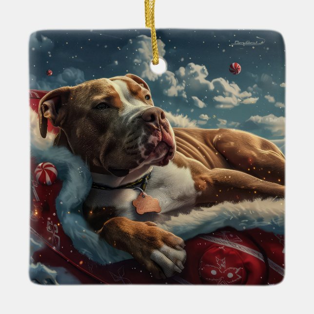 Ornamento De Cerâmica Cachorro Pitbull Natal Festivo (Frente)