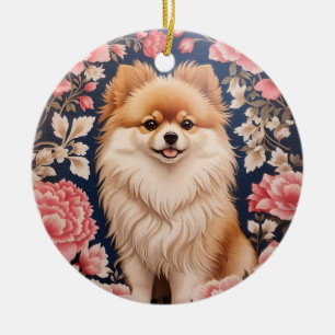 Ornamento De Cerâmica Cachorro Pomeraniano Cachorro Rosa