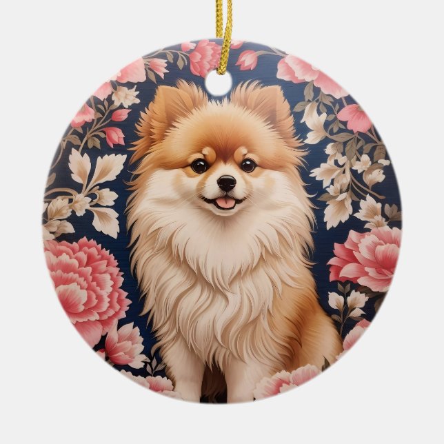 Ornamento De Cerâmica Cachorro Pomeraniano Cachorro Rosa (Frente)