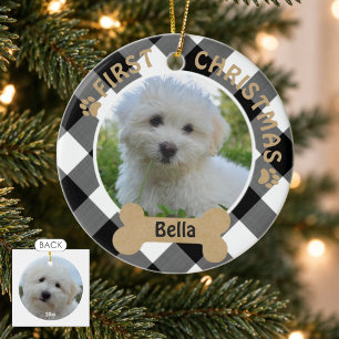 Ornamento De Cerâmica Cachorro PRIMEIRO NATAL 2-Lados 2-Foto Buffalo Xad