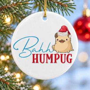 Ornamento De Cerâmica Cachorro Pug Engraçado Bah Humpug Presente de Nata
