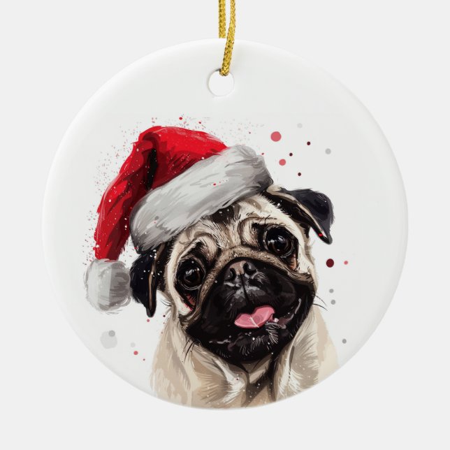 Ornamento De Cerâmica Cachorro Pug Natal Personalizado (Frente)