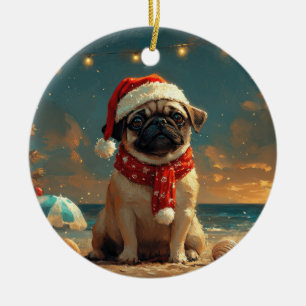 Ornamento De Cerâmica Cachorro Pug Natal Vintage Praia