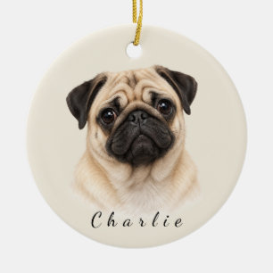 Ornamento De Cerâmica Cachorro Pug Personalizado com Nome Personalizado