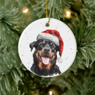 Ornamento De Cerâmica Cachorro Rottweiler Feliz Natal Personalizado