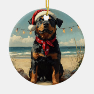 Ornamento De Cerâmica Cachorro Rottweiler Natal Praia Vintage