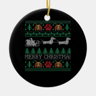 Ornamento De Cerâmica Cachorro Salsicha Dachshund Natal Feio Camiseta Na