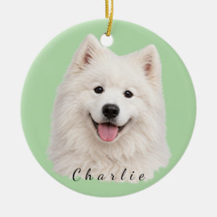 Ornamento De Cerâmica Cachorro Samoyed Personalizado com Nome Personaliz