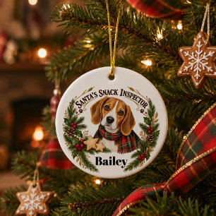 Ornamento De Cerâmica Cachorro Santa Inspetor de Lanche Personalizado