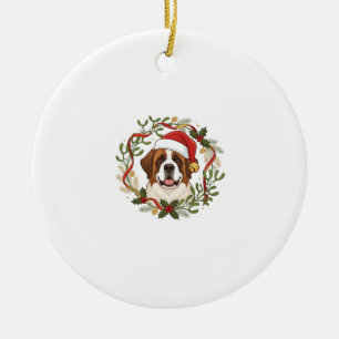 Ornamento De Cerâmica Cachorro São Bernardo de Natal com Chapéu do Papai