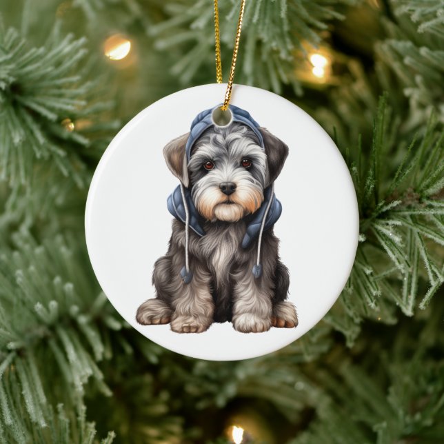 Ornamento De Cerâmica Cachorro Schnauzer Padrão Personalizado (Árvore)