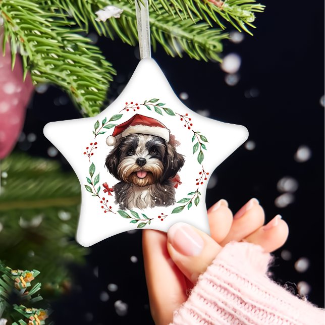 Ornamento De Cerâmica Cachorro Shih Tzu de Natal Personalizado (Criador carregado)