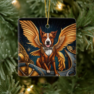 Ornamento De Cerâmica Cachorro Steampunk com asas