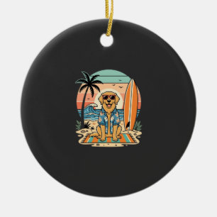 Ornamento De Cerâmica Cachorro Surfista Retro Praia Verão