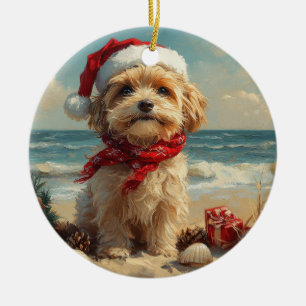 Ornamento De Cerâmica Cachorro Terrier Tibetano Natal Vintage Praia