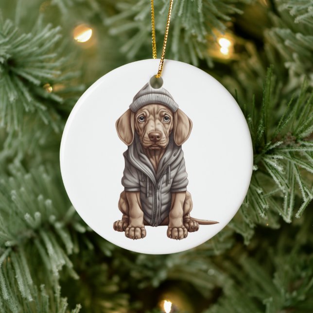 Ornamento De Cerâmica Cachorro Weimaraner Personalizado (Árvore)