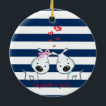Ornamento De Cerâmica Cachorros Adoráveis Apaixonados em Striped-Persona<br><div class="desc">Cães adoráveis apaixonados por você.</div>