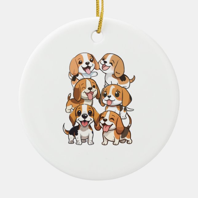 Ornamento De Cerâmica cachorros beagle felizes (Frente)