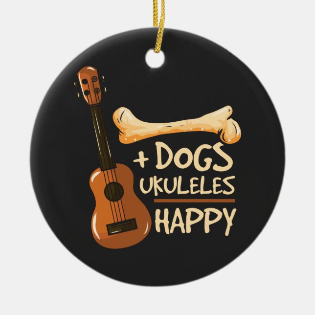 Ornamento De Cerâmica Cachorros e Ukulele me fazem feliz novidade (Frente)