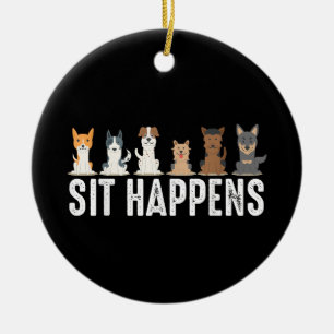 Ornamento De Cerâmica Cachorros Sentados Legal Sit Happens Divertido