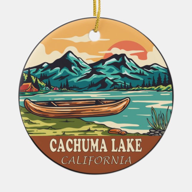 Ornamento De Cerâmica Cachuma Lake California Boating Fishing Emblem (Frente)