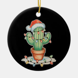 Ornamento De Cerâmica Cactus Christmas Lights Xmas Funny Holiday Family