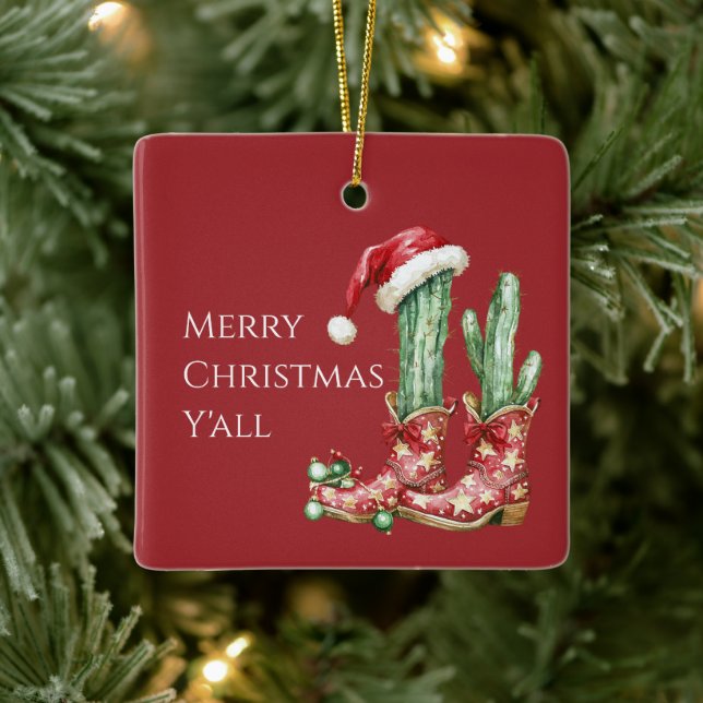 Ornamento De Cerâmica Cactus Hat Stars Western Cowboy Boots Christmas (Árvore)