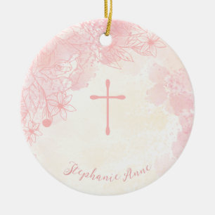 Ornamento De Cerâmica Cadeias-d'água cor-de-rosa das flores da comunidad