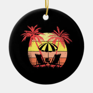 Ornamento De Cerâmica Cadeiras de Praia Guarda-Sol Pôr do Sol Verão 80 P