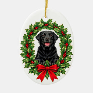 Ornamento De Cerâmica Cadelado Labrador Retriever Natal de Folhas de Aze