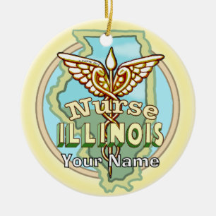 Ornamento De Cerâmica Caduceu de Enfermeira de Illinois 