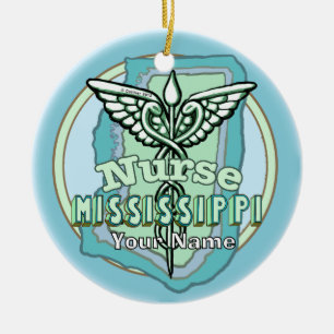 Ornamento De Cerâmica Caduceu de Enfermeira do Mississippi 