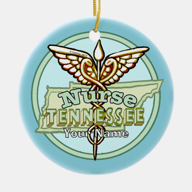 Ornamento De Cerâmica Caduceu de Enfermeira do Tennessee (Frente)