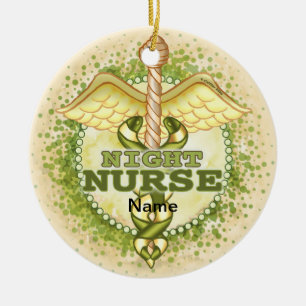 Ornamento De Cerâmica Caduceu de Enfermeira Noturna Dourado